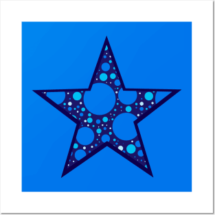 Blue Multicolor Polka Dot Star Posters and Art